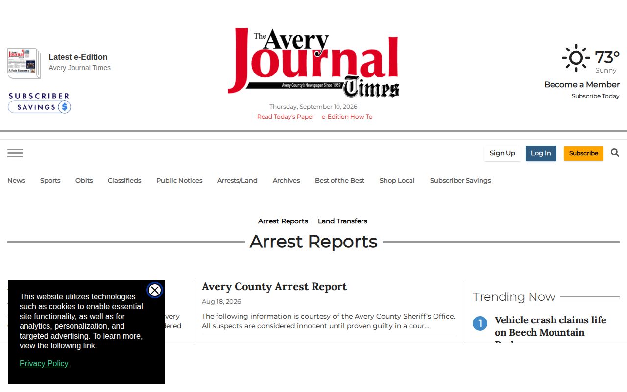 Avery Journal-Times reports that may cover Beech Mountain arrests on the Avery side