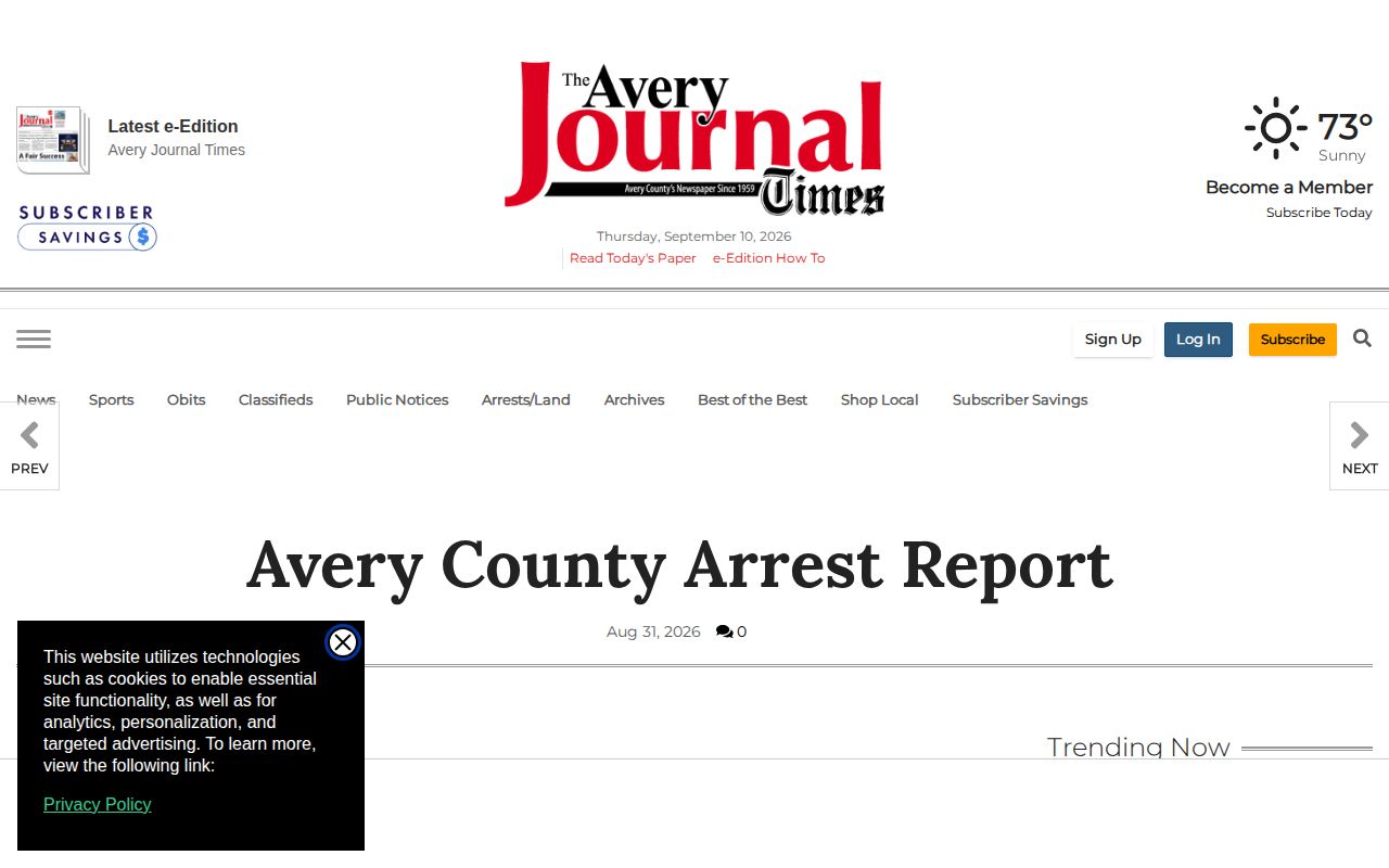 Avery Journal-Times Avery County arrest report article