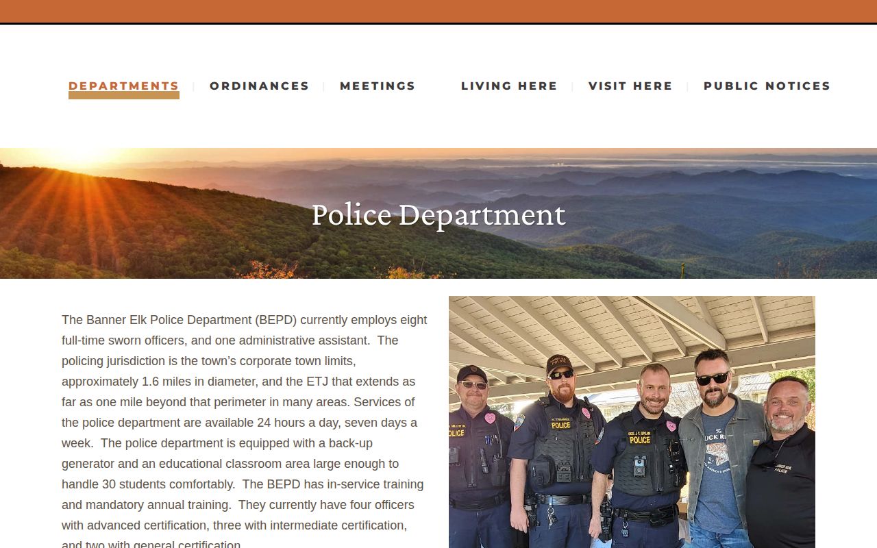 Banner Elk Police Department contact page for recent arrest records
