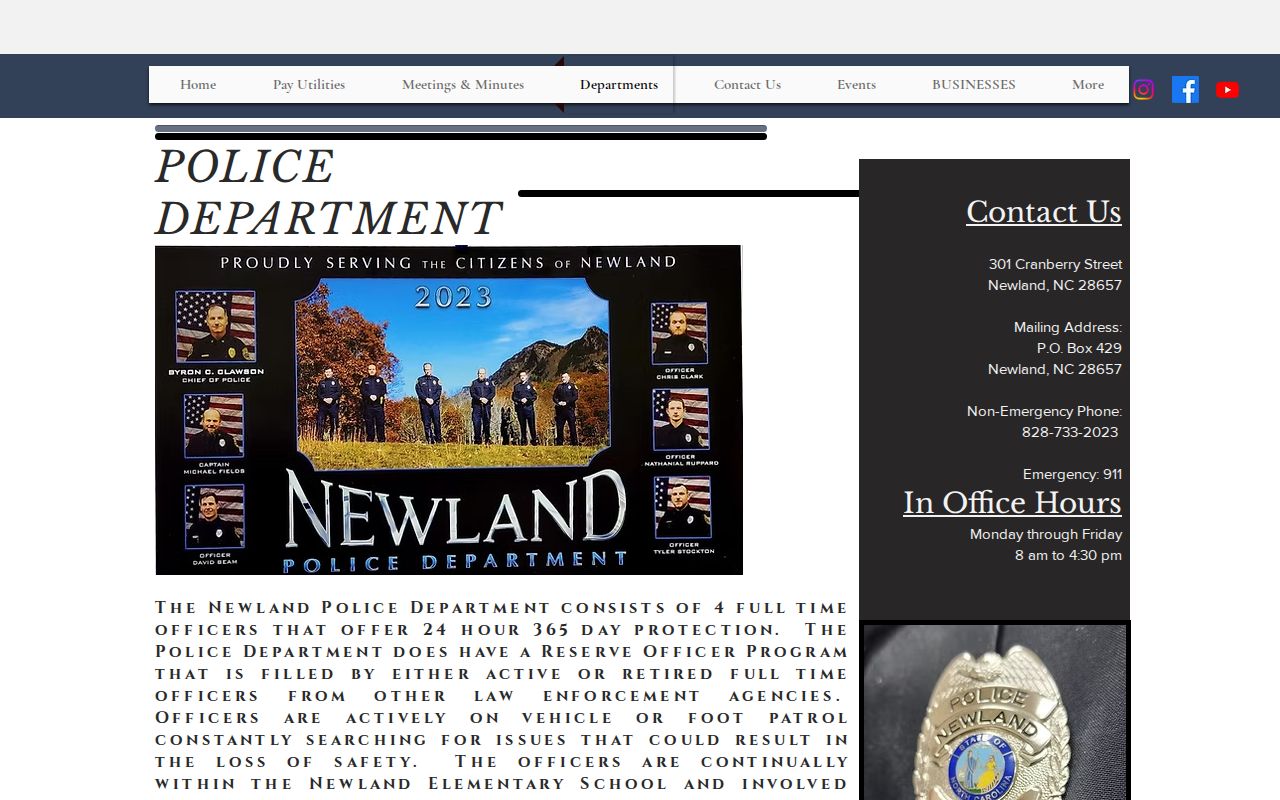 Newland Police Department page for recent arrest records
